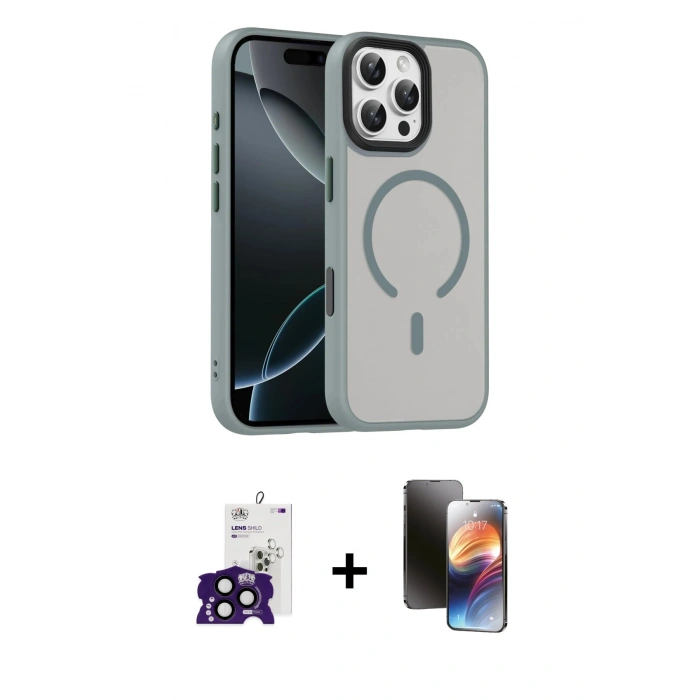 MARSİLYAN™- iPhone 16 Pro Max Kılıf Doruk Form Serisi - Siyah 3D Antistatik Mat Seramik Nano Ekran Koruyucu + Bilvis Titan Kamera Lens - SH