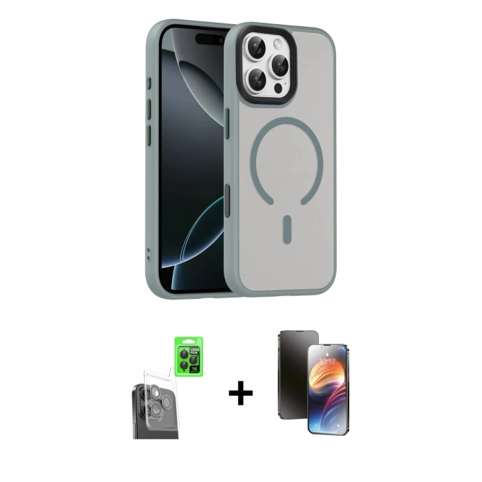 MARSİLYAN™- iPhone 16 Pro Max Kılıf Doruk Form Serisi - Siyah 3D Antistatik Mat Seramik Nano Ekran Koruyucu + Raze Metal Kamera Lens - SH