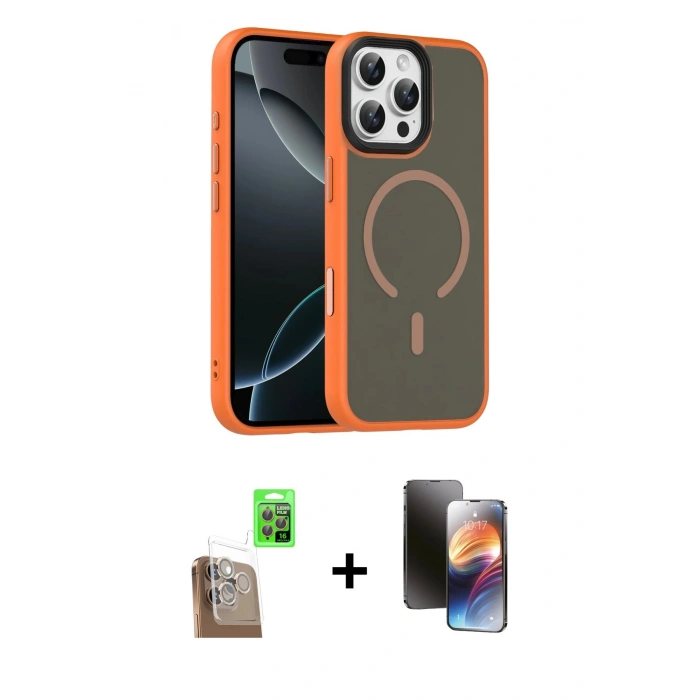 MARSİLYAN™- iPhone 16 Pro Max Kılıf Doruk Form Serisi - Siyah 3D Antistatik Mat Seramik Nano Ekran Koruyucu + Raze Metal Kamera Lens - CLTM
