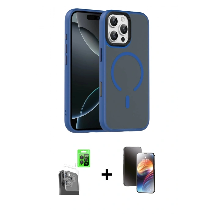 MARSİLYAN™- iPhone 16 Pro Max Kılıf Doruk Form Serisi - Siyah 3D Antistatik Mat Seramik Nano Ekran Koruyucu + Raze Metal Kamera Lens - SH