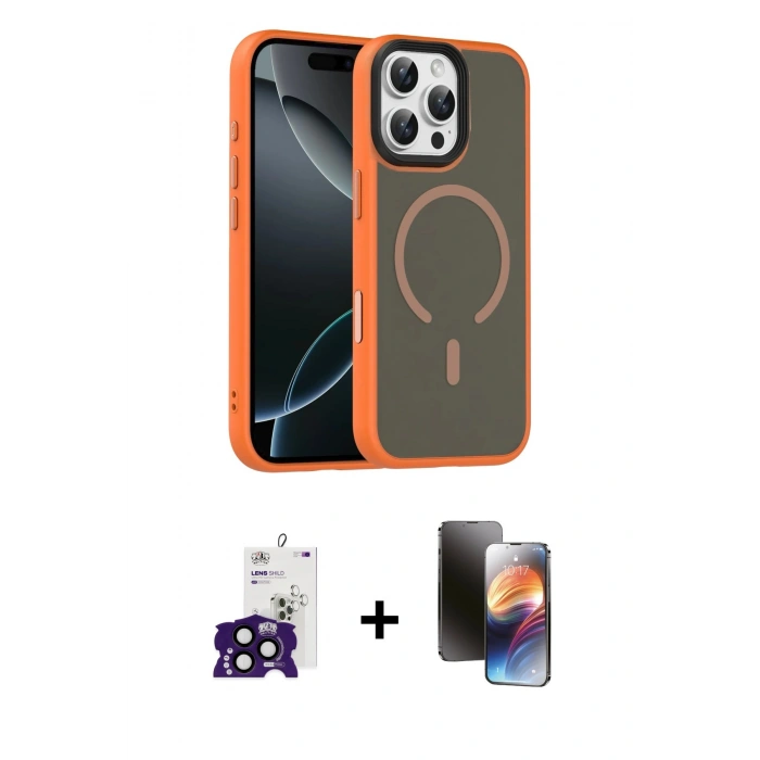 MARSİLYAN™- iPhone 16 Pro Max Kılıf Doruk Form Serisi - Siyah 3D Antistatik Mat Seramik Nano Ekran Koruyucu + Bilvis Titan Kamera Lens - SH