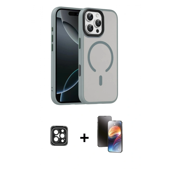 MARSİLYAN™- iPhone 16 Pro Max Kılıf Doruk Form Serisi - Siyah 3D Antistatik Mat Seramik Nano Ekran Koruyucu + PVD Metal Kamera Lens - SH