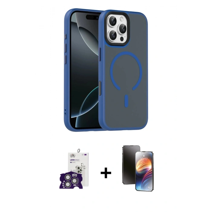 MARSİLYAN™- iPhone 16 Pro Max Kılıf Doruk Form Serisi - Siyah 3D Antistatik Mat Seramik Nano Ekran Koruyucu + Bilvis Titan Kamera Lens - GS