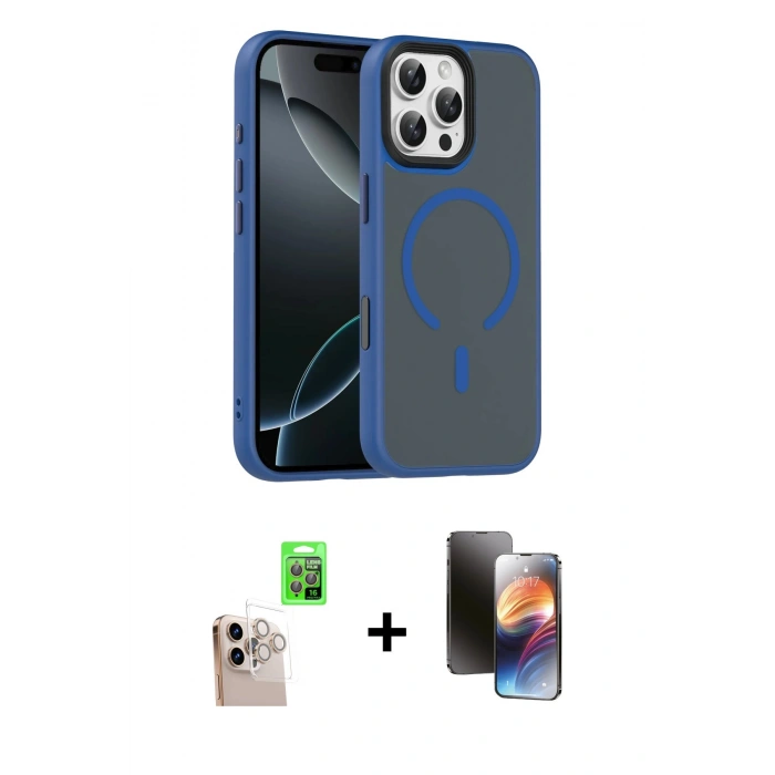 MARSİLYAN™- iPhone 16 Pro Max Kılıf Doruk Form Serisi - Siyah 3D Antistatik Mat Seramik Nano Ekran Koruyucu + Raze Metal Kamera Lens - NLGY