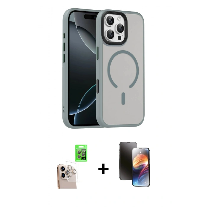 MARSİLYAN™- iPhone 16 Pro Max Kılıf Doruk Form Serisi - Siyah 3D Antistatik Mat Seramik Nano Ekran Koruyucu + Raze Metal Kamera Lens - NLGY