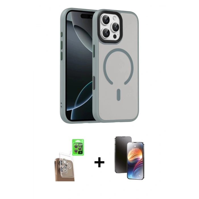 MARSİLYAN™- iPhone 16 Pro Max Kılıf Doruk Form Serisi - Siyah 3D Antistatik Mat Seramik Nano Ekran Koruyucu + Raze Metal Kamera Lens - CLTM
