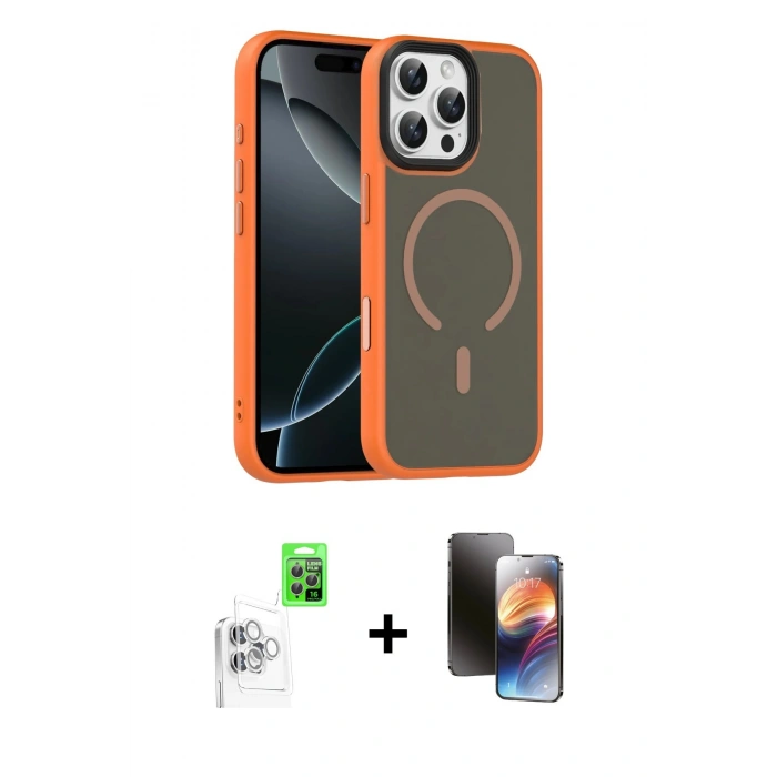 MARSİLYAN™- iPhone 16 Pro Max Kılıf Doruk Form Serisi - Siyah 3D Antistatik Mat Seramik Nano Ekran Koruyucu + Beyaz Raze Metal Kamera Lens