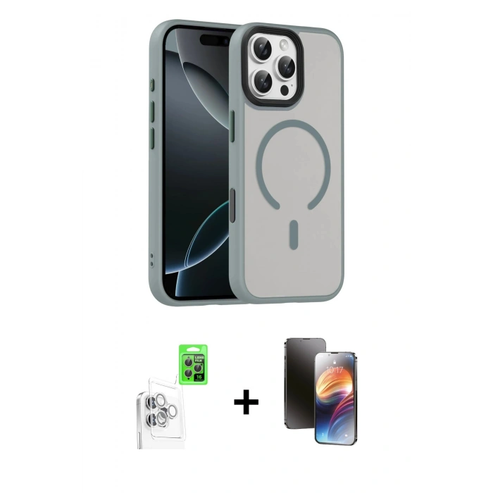 MARSİLYAN™- iPhone 16 Pro Max Kılıf Doruk Form Serisi - Siyah 3D Antistatik Mat Seramik Nano Ekran Koruyucu + Beyaz Raze Metal Kamera Lens