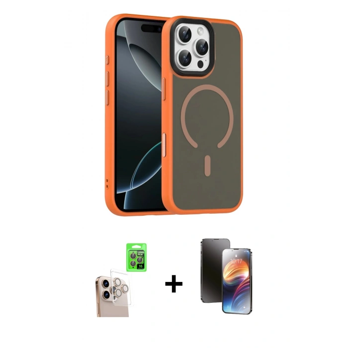 MARSİLYAN™- iPhone 16 Pro Max Kılıf Doruk Form Serisi - Siyah 3D Antistatik Mat Seramik Nano Ekran Koruyucu + Raze Metal Kamera Lens - NLGY
