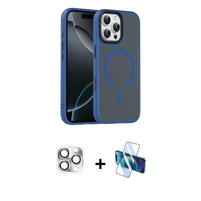 MARSİLYAN™- iPhone 16 Pro Max Kılıf Doruk Form Serisi - Siyah 3D Antistatik Seramik Nano Ekran Koruyucu + Pers Alüminyum Kamera Lens - GS