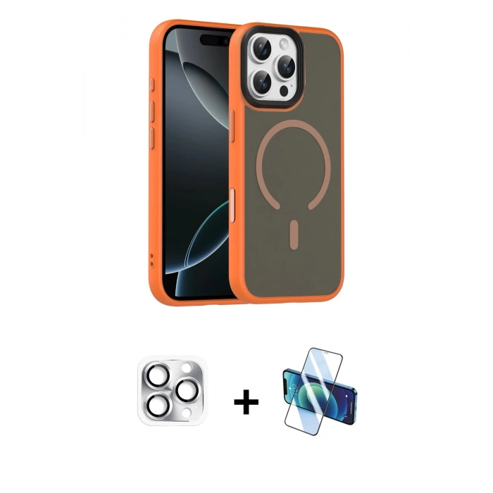 MARSİLYAN™- iPhone 16 Pro Max Kılıf Doruk Form Serisi - Siyah 3D Antistatik Seramik Nano Ekran Koruyucu + Pers Alüminyum Kamera Lens - GS
