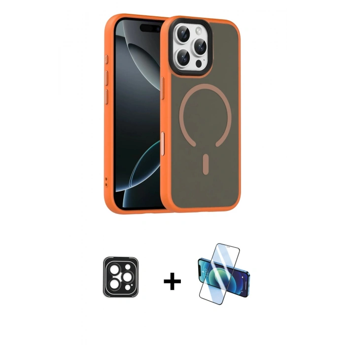 MARSİLYAN™- iPhone 16 Pro Max Kılıf Doruk Form Serisi - Siyah 3D Antistatik Seramik Nano Ekran Koruyucu + PVD Metal Kamera Lens - SH