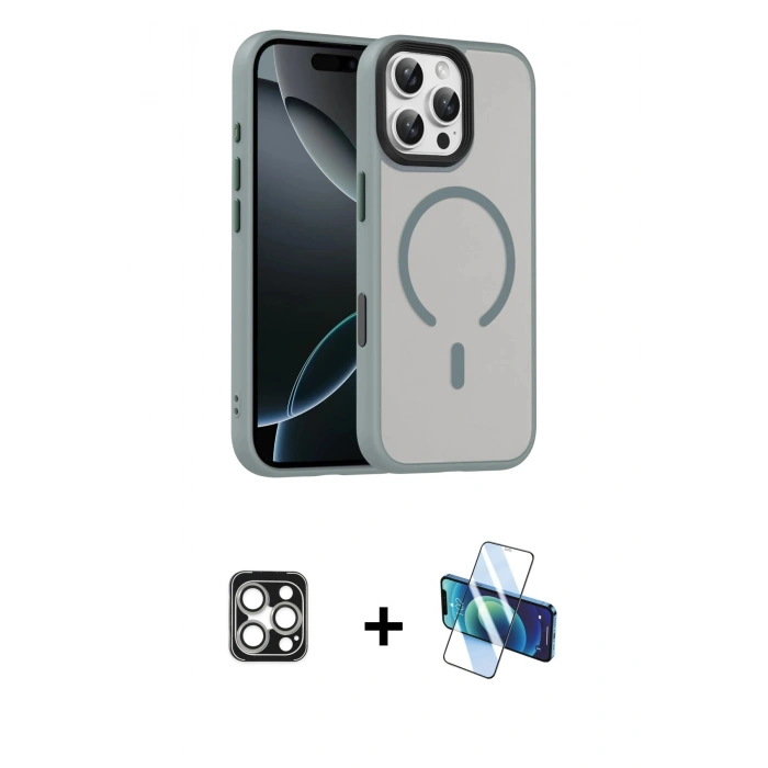 MARSİLYAN™- iPhone 16 Pro Max Kılıf Doruk Form Serisi - Siyah 3D Antistatik Seramik Nano Ekran Koruyucu + PVD Metal Kamera Lens - GS