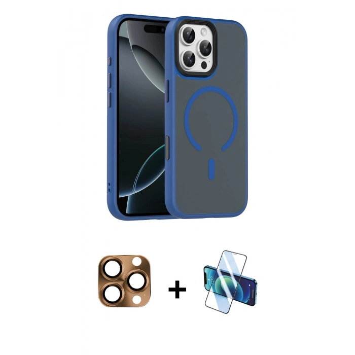 MARSİLYAN™- iPhone 16 Pro Max Kılıf Doruk Form Serisi - Siyah 3D Antistatik Seramik Nano Ekran Koruyucu + Pers Alüminyum Kamera Lens - CLTM