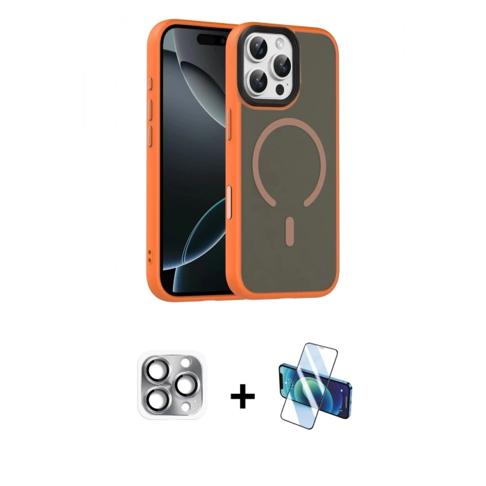 MARSİLYAN™- iPhone 16 Pro Max Kılıf Doruk Form Serisi - Siyah 3D Antistatik Seramik Nano Ekran Koruyucu + Pers Alüminyum Kamera Lens - GI