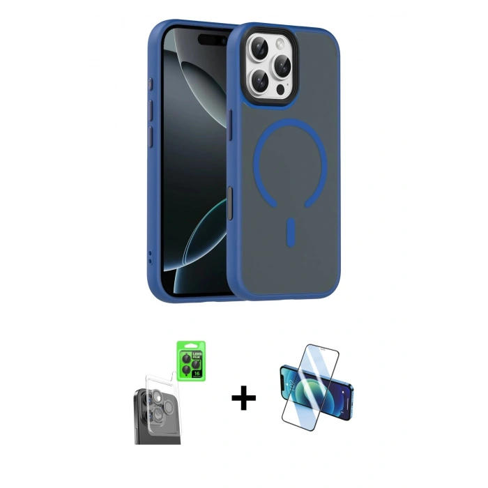 MARSİLYAN™- iPhone 16 Pro Max Kılıf Doruk Form Serisi - Siyah 3D Antistatik Seramik Nano Ekran Koruyucu + Raze Metal Kamera Lens - SH