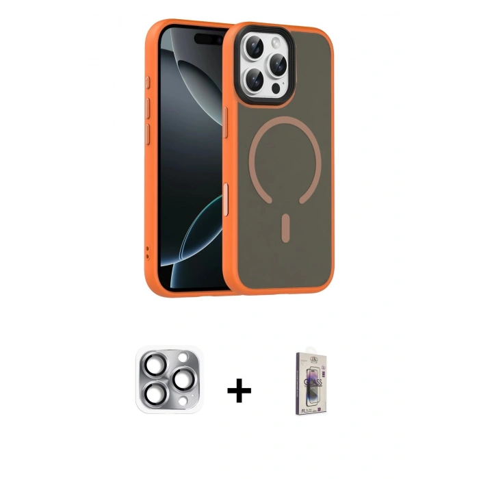 MARSİLYAN™- iPhone 16 Pro Max Kılıf Doruk Form Serisi - Siyah Bilvis 3D Cam Ekran Koruyucu + Pers Alüminyum Kamera Lens - GI