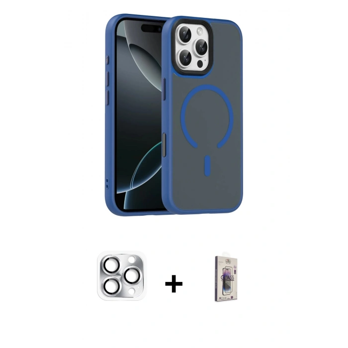 MARSİLYAN™- iPhone 16 Pro Max Kılıf Doruk Form Serisi - Siyah Bilvis 3D Cam Ekran Koruyucu + Pers Alüminyum Kamera Lens - GS