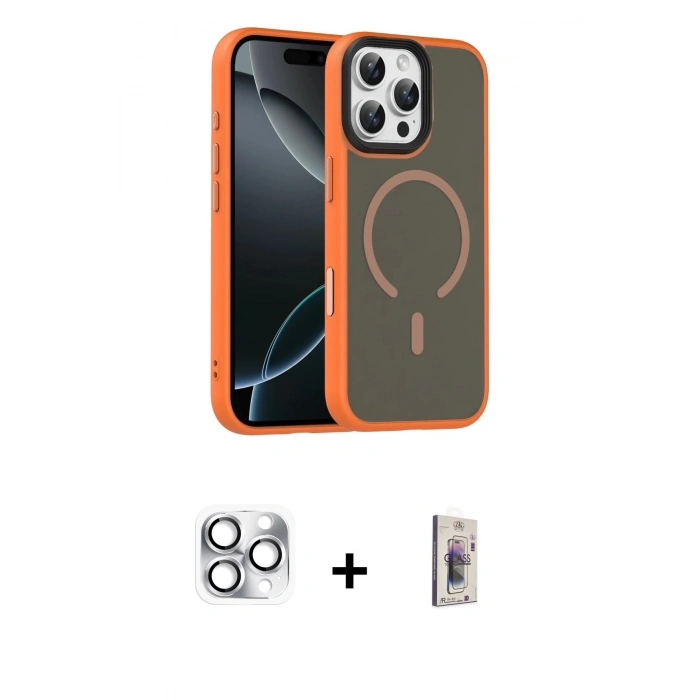 MARSİLYAN™- iPhone 16 Pro Max Kılıf Doruk Form Serisi - Siyah Bilvis 3D Cam Ekran Koruyucu + Pers Alüminyum Kamera Lens - GS