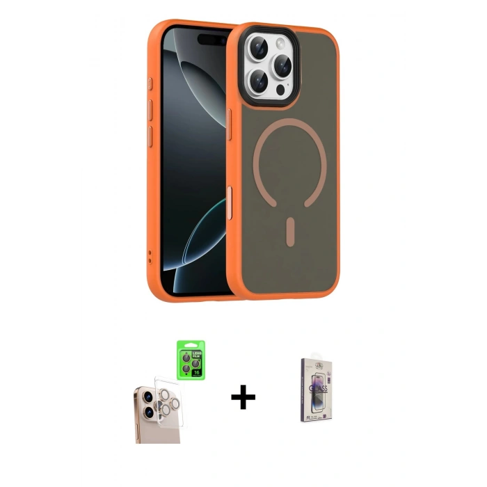 MARSİLYAN™- iPhone 16 Pro Max Kılıf Doruk Form Serisi - Siyah Bilvis 3D Cam Ekran Koruyucu + Raze Metal Kamera Lens - NLGY