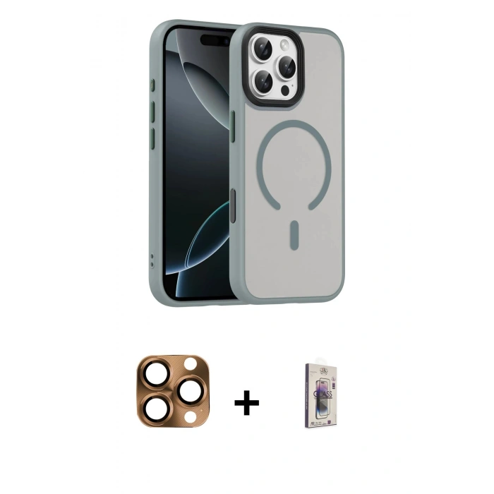 MARSİLYAN™- iPhone 16 Pro Max Kılıf Doruk Form Serisi - Siyah Bilvis 3D Cam Ekran Koruyucu + Pers Alüminyum Kamera Lens - CLTM