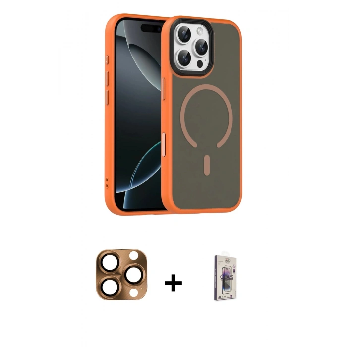 MARSİLYAN™- iPhone 16 Pro Max Kılıf Doruk Form Serisi - Siyah Bilvis 3D Cam Ekran Koruyucu + Pers Alüminyum Kamera Lens - CLTM