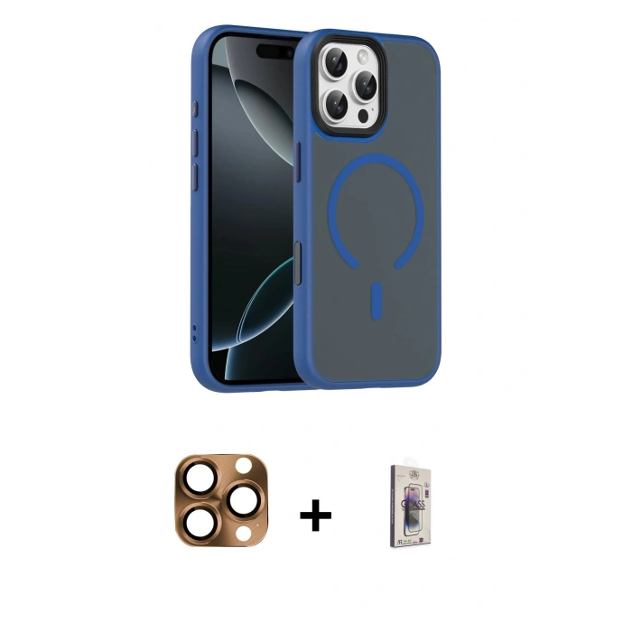 MARSİLYAN™- iPhone 16 Pro Max Kılıf Doruk Form Serisi - Siyah Bilvis 3D Cam Ekran Koruyucu + Pers Alüminyum Kamera Lens - CLTM
