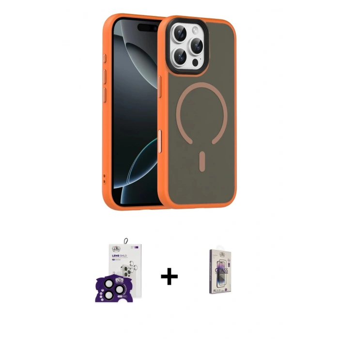 MARSİLYAN™- iPhone 16 Pro Max Kılıf Doruk Form Serisi - Siyah Bilvis 3D Cam Ekran Koruyucu + Bilvis Titan Kamera Lens - SH