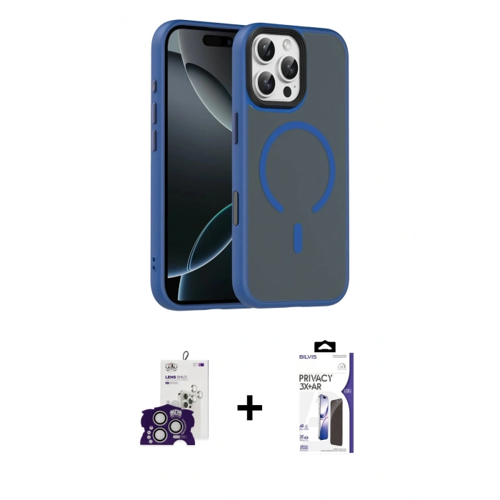 MARSİLYAN™- iPhone 16 Pro Max Kılıf Doruk Form Serisi - Siyah Bilvis 3X AR Hayalet Cam Ekran Koruyucu + Bilvis Titan Kamera Lens - GS