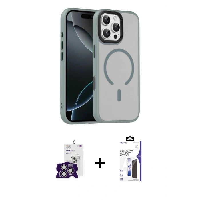 MARSİLYAN™- iPhone 16 Pro Max Kılıf Doruk Form Serisi - Siyah Bilvis 3X AR Hayalet Cam Ekran Koruyucu + Bilvis Titan Kamera Lens - GS