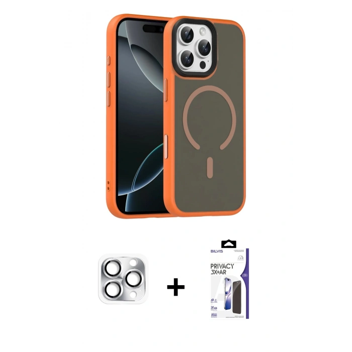 MARSİLYAN™- iPhone 16 Pro Max Kılıf Doruk Form Serisi - Siyah Bilvis 3X AR Hayalet Cam Ekran Koruyucu + Pers Alüminyum Kamera Lens - GS