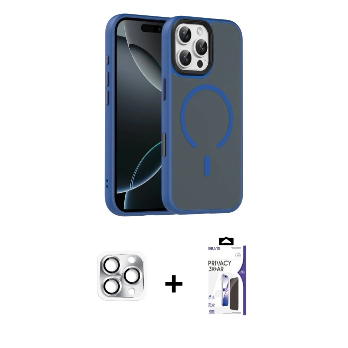 MARSİLYAN™- iPhone 16 Pro Max Kılıf Doruk Form Serisi - Siyah Bilvis 3X AR Hayalet Cam Ekran Koruyucu + Pers Alüminyum Kamera Lens - GS