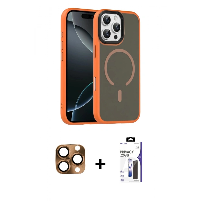 MARSİLYAN™- iPhone 16 Pro Max Kılıf Doruk Form Serisi - Siyah Bilvis 3X AR Hayalet Cam Ekran Koruyucu + Pers Alüminyum Kamera Lens - CLTM