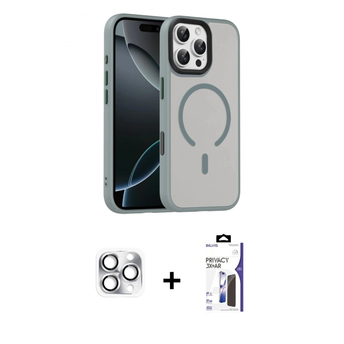 MARSİLYAN™- iPhone 16 Pro Max Kılıf Doruk Form Serisi - Siyah Bilvis 3X AR Hayalet Cam Ekran Koruyucu + Pers Alüminyum Kamera Lens - GS