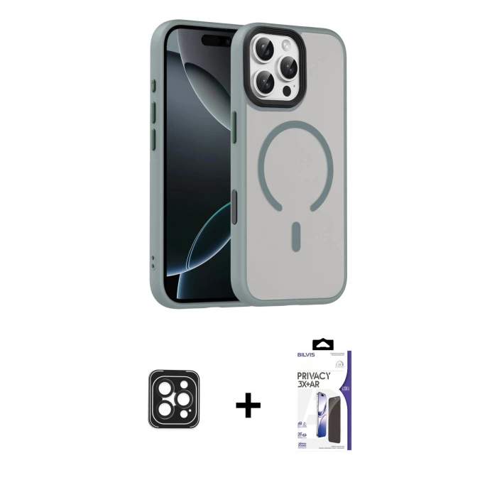 MARSİLYAN™- iPhone 16 Pro Max Kılıf Doruk Form Serisi - Siyah Bilvis 3X AR Hayalet Cam Ekran Koruyucu + PVD Metal Kamera Lens - SH