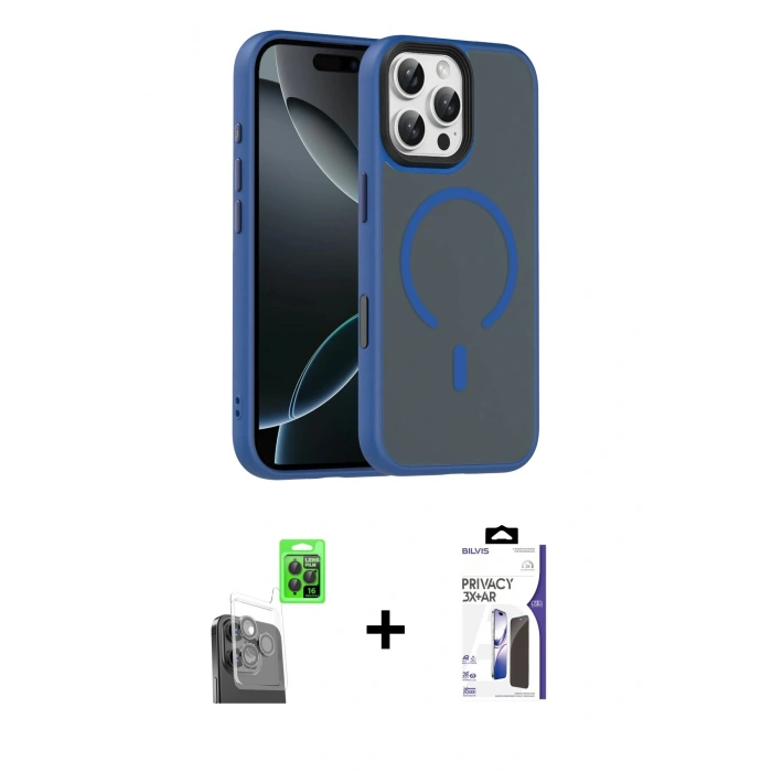 MARSİLYAN™- iPhone 16 Pro Max Kılıf Doruk Form Serisi - Siyah Bilvis 3X AR Hayalet Cam Ekran Koruyucu + Raze Metal Kamera Lens - SH