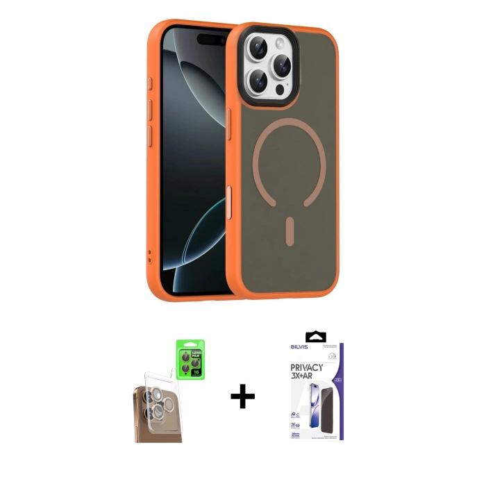 MARSİLYAN™- iPhone 16 Pro Max Kılıf Doruk Form Serisi - Siyah Bilvis 3X AR Hayalet Cam Ekran Koruyucu + Raze Metal Kamera Lens - CLTM