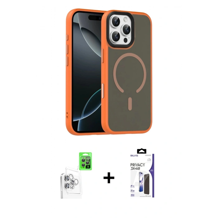 MARSİLYAN™- iPhone 16 Pro Max Kılıf Doruk Form Serisi - Siyah Bilvis 3X AR Hayalet Cam Ekran Koruyucu + Raze Metal Kamera Lens - BZ