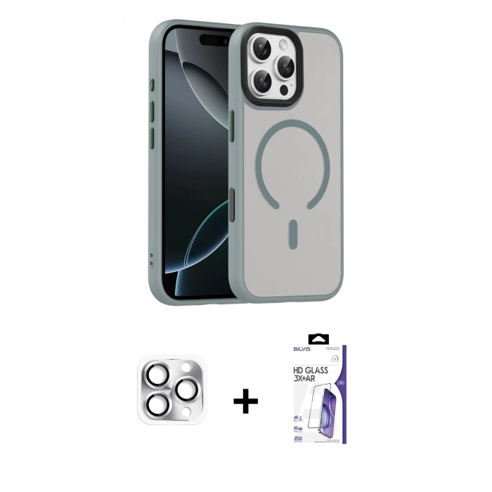 MARSİLYAN™- iPhone 16 Pro Max Kılıf Doruk Form Serisi - Siyah Bilvis 3X AR HD Cam Ekran Koruyucu + Pers Alüminyum Kamera Lens - GS