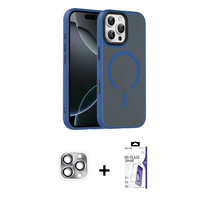 MARSİLYAN™- iPhone 16 Pro Max Kılıf Doruk Form Serisi - Siyah Bilvis 3X AR HD Cam Ekran Koruyucu + Pers Alüminyum Kamera Lens - GI