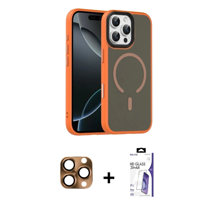 MARSİLYAN™- iPhone 16 Pro Max Kılıf Doruk Form Serisi - Siyah Bilvis 3X AR HD Cam Ekran Koruyucu + Pers Alüminyum Kamera Lens - CLTM