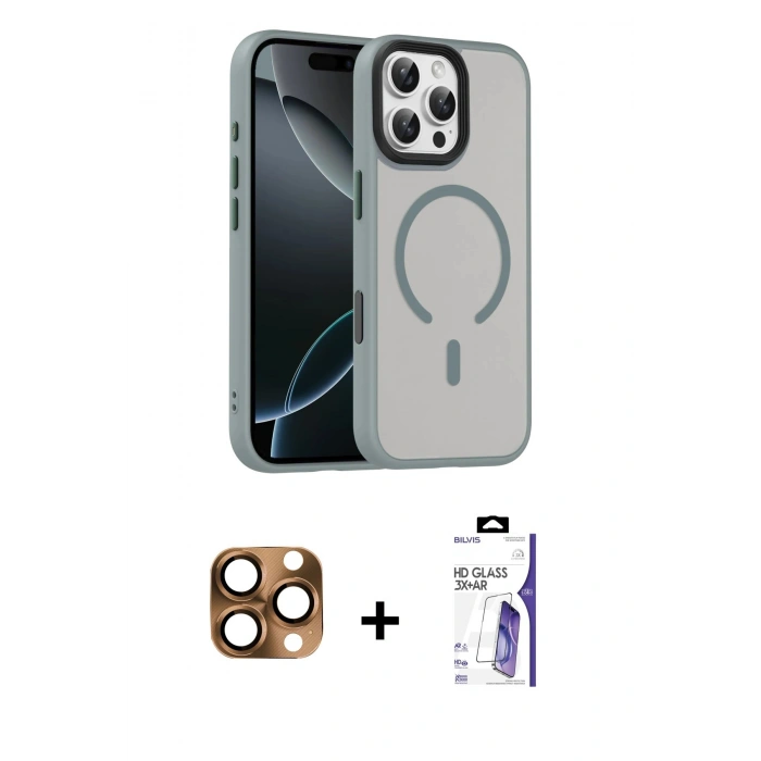 MARSİLYAN™- iPhone 16 Pro Max Kılıf Doruk Form Serisi - Siyah Bilvis 3X AR HD Cam Ekran Koruyucu + Pers Alüminyum Kamera Lens - CLTM