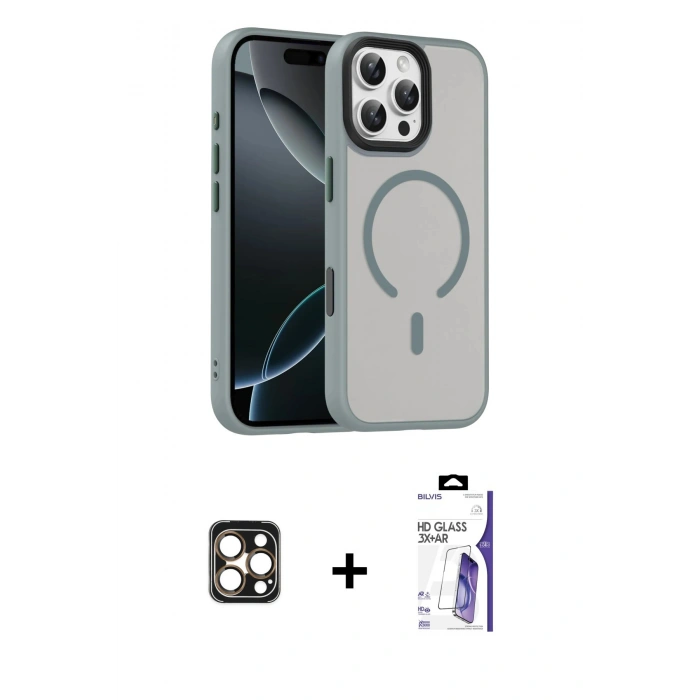 MARSİLYAN™- iPhone 16 Pro Max Kılıf Doruk Form Serisi - Siyah Bilvis 3X AR HD Cam Ekran Koruyucu + PVD Metal Kamera Lens - GD