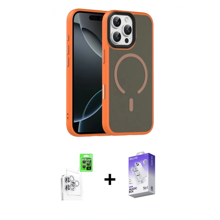 MARSİLYAN™- iPhone 16 Pro Max Kılıf Doruk Form Serisi - Siyah Bilvis 5in1 3D Magic Cam Ekran Koruyucu + Raze Metal Kamera Lens - BZ