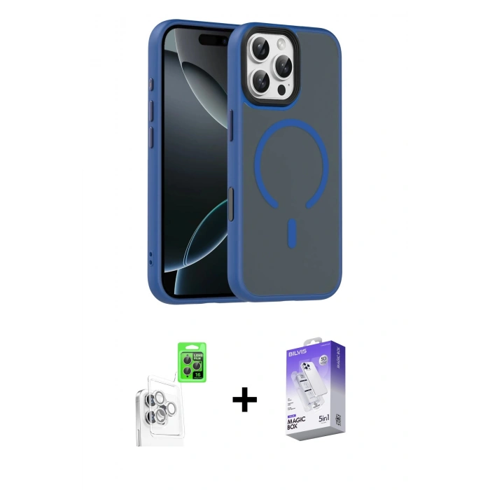 MARSİLYAN™- iPhone 16 Pro Max Kılıf Doruk Form Serisi - Siyah Bilvis 5in1 3D Magic Cam Ekran Koruyucu + Raze Metal Kamera Lens - BZ