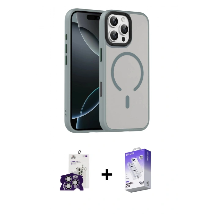 MARSİLYAN™- iPhone 16 Pro Max Kılıf Doruk Form Serisi - Siyah Bilvis 5in1 3D Magic Cam Ekran Koruyucu + Bilvis Titan Kamera Lens - GS