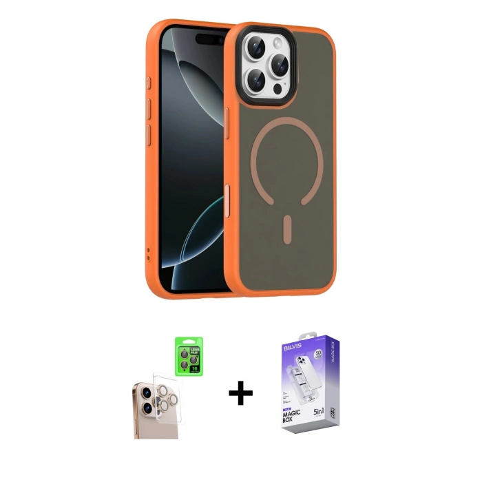 MARSİLYAN™- iPhone 16 Pro Max Kılıf Doruk Form Serisi - Siyah Bilvis 5in1 3D Magic Cam Ekran Koruyucu + Raze Metal Kamera Lens - NLGY