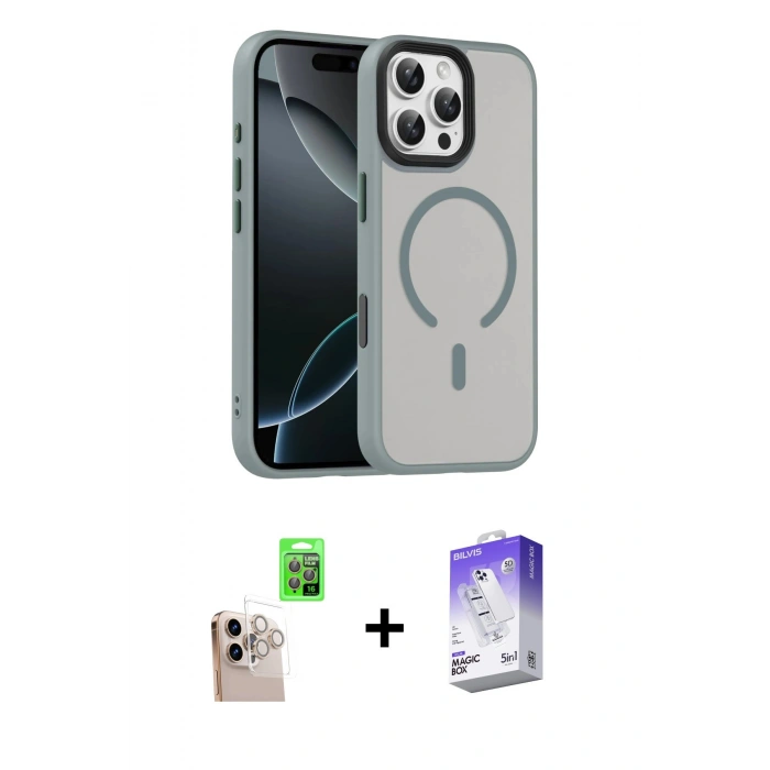 MARSİLYAN™- iPhone 16 Pro Max Kılıf Doruk Form Serisi - Siyah Bilvis 5in1 3D Magic Cam Ekran Koruyucu + Raze Metal Kamera Lens - NLGY