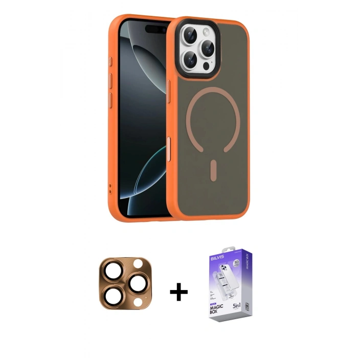 MARSİLYAN™- iPhone 16 Pro Max Kılıf Doruk Form Serisi - Siyah Bilvis 5in1 3D Magic Cam Ekran Koruyucu + Pers Alüminyum Kamera Lens - CLTM