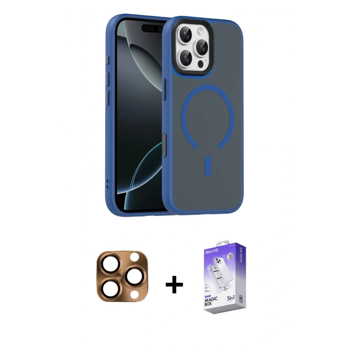 MARSİLYAN™- iPhone 16 Pro Max Kılıf Doruk Form Serisi - Siyah Bilvis 5in1 3D Magic Cam Ekran Koruyucu + Pers Alüminyum Kamera Lens - CLTM
